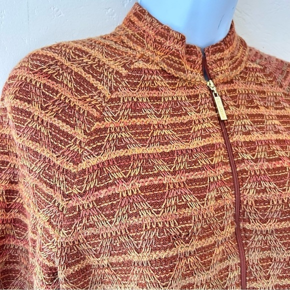 St. John Orange Geometric Santana 3D Knit Zip Up Sweater Jacket Size 2 - Picture 6 of 15